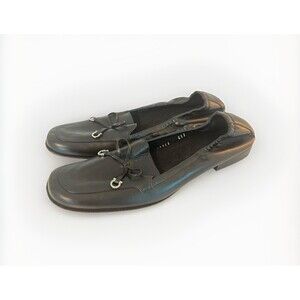 SALVATORE FERRAGAMO RARE Black‎ Leather Slip On Elastic Loafers Shoes Women 7 2A